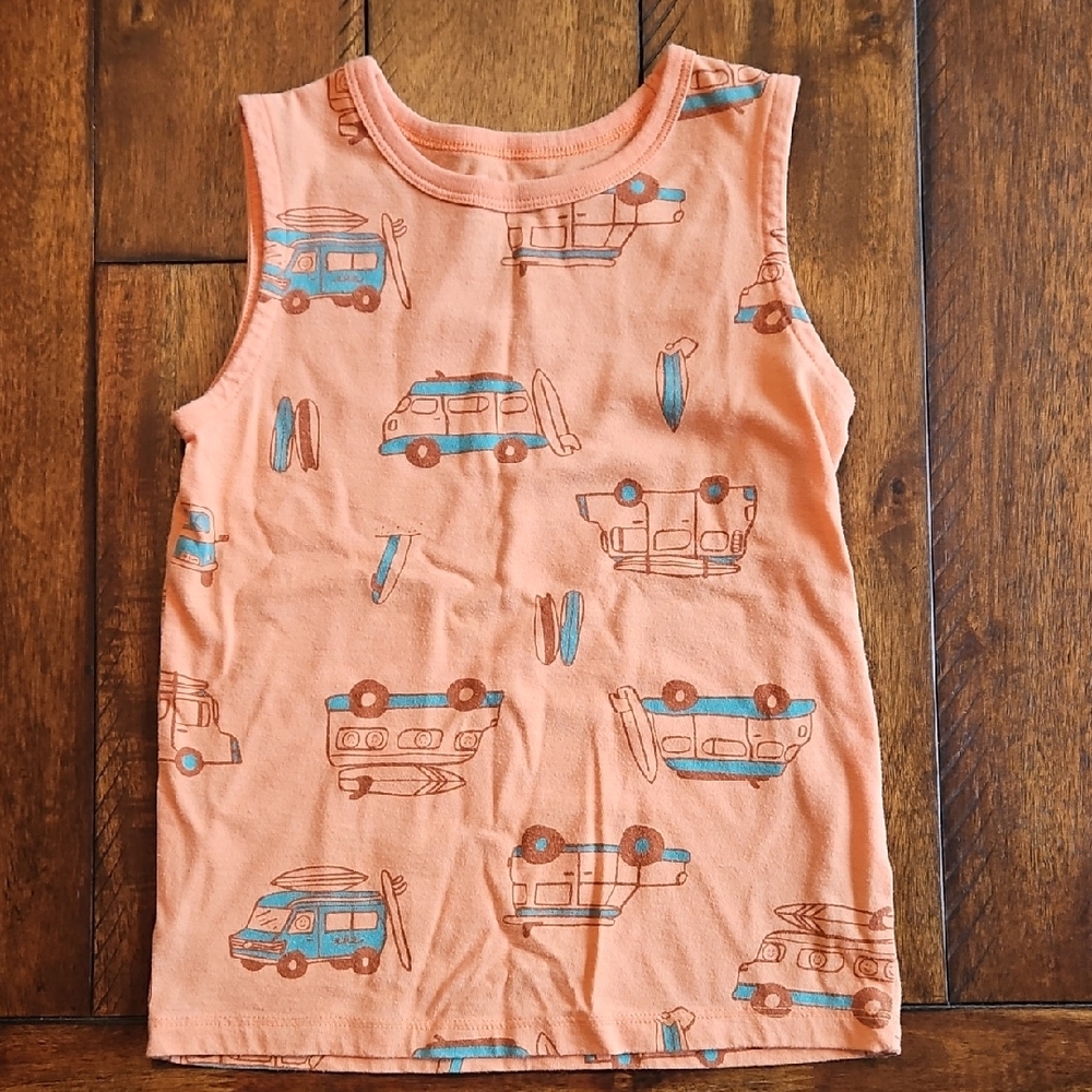 Cat & Jack Peach Tank Top with Teal Car Print
